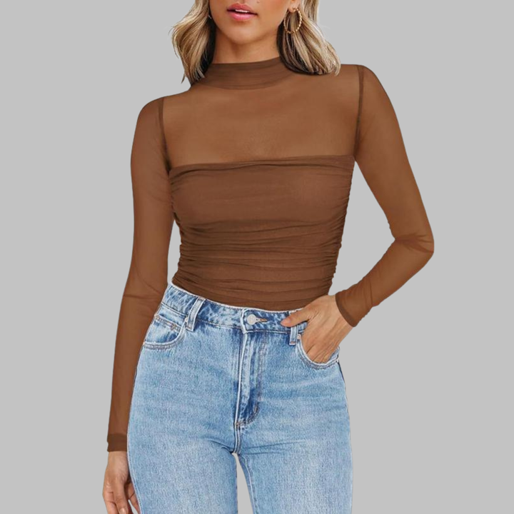 VEGA™ - Chic Sheer Mesh See-Through Long Sleeve Top