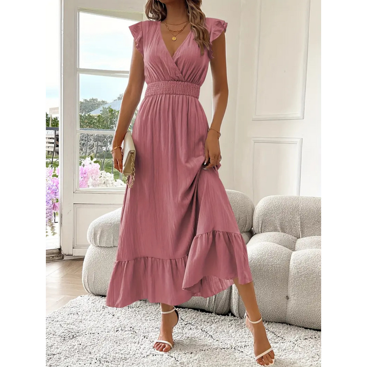 AVALERI™ - Elegant Shirred V-Neck Summer Maxi Dress