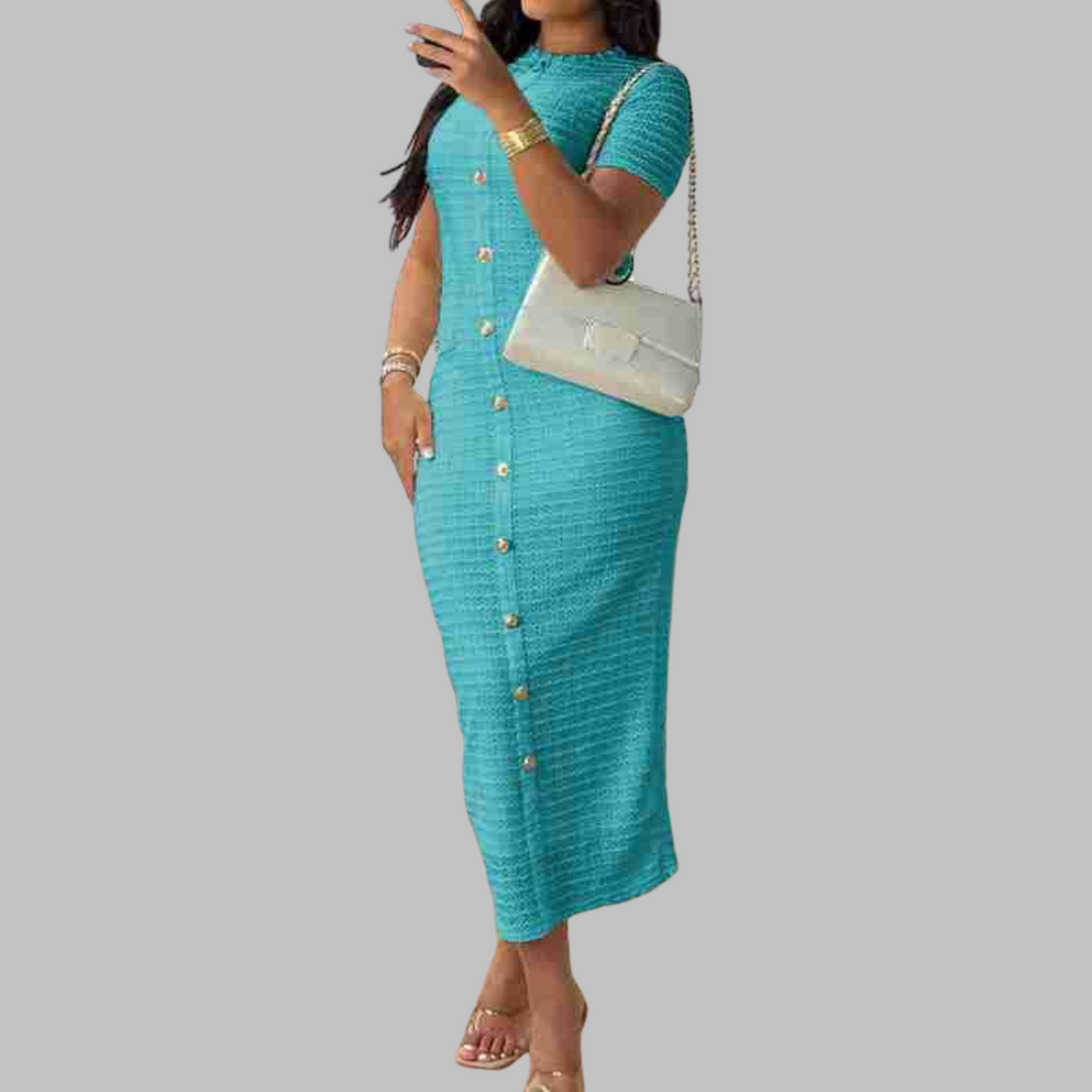 RACHEL™ - Elegant Round Neck Fake Button Dress