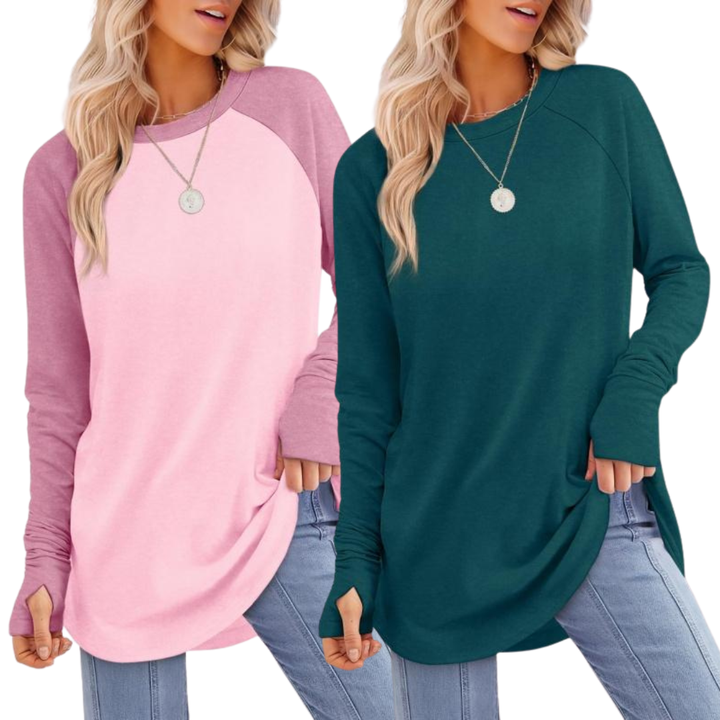 ZARITA™ - Cozy Long Sleeve Tunic Shirt with Thumb Hole